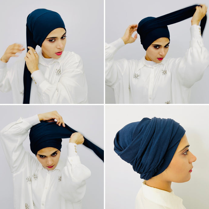 TurbanTube20 - navy ribbed