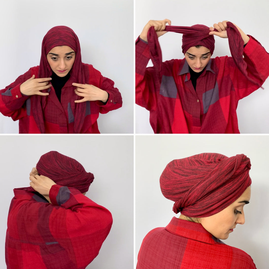 TriTurban21 - woven cranberry